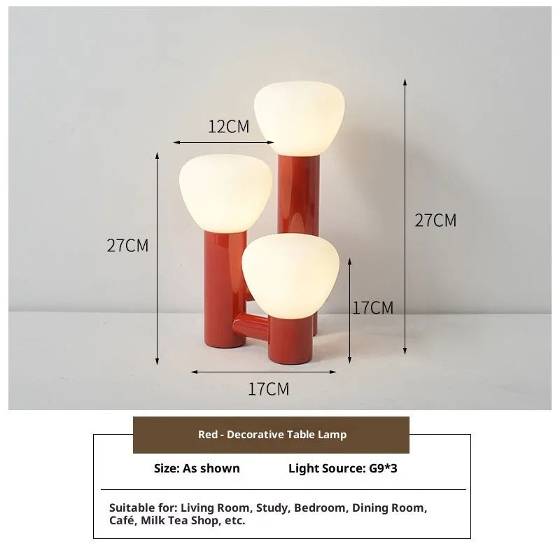 Creative bud mushroom table lamp with wrought iron glass shell and three-color dimming function for bedside use