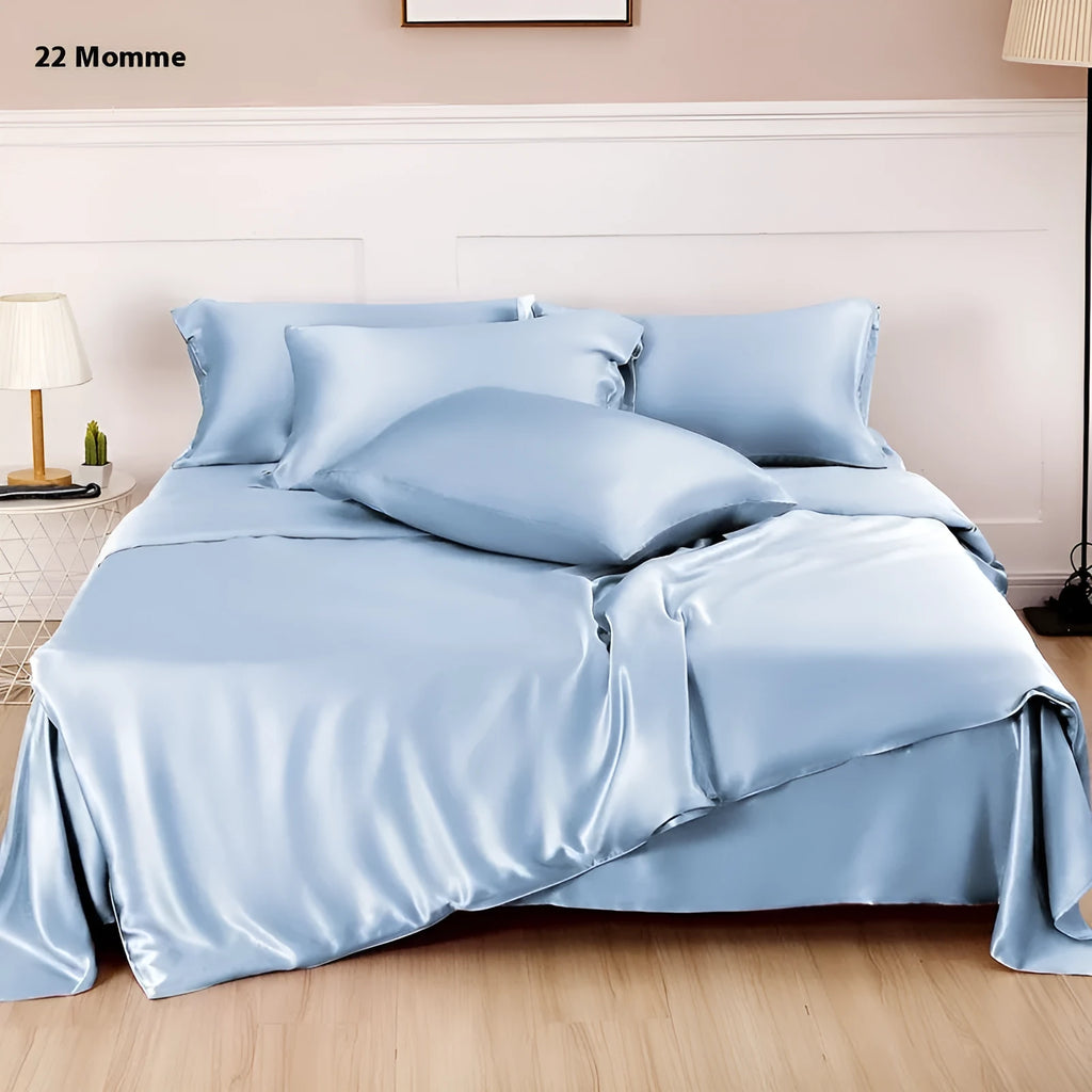 Pure silk duvet cover in a solid colour, showing texture and available in multiple size options.