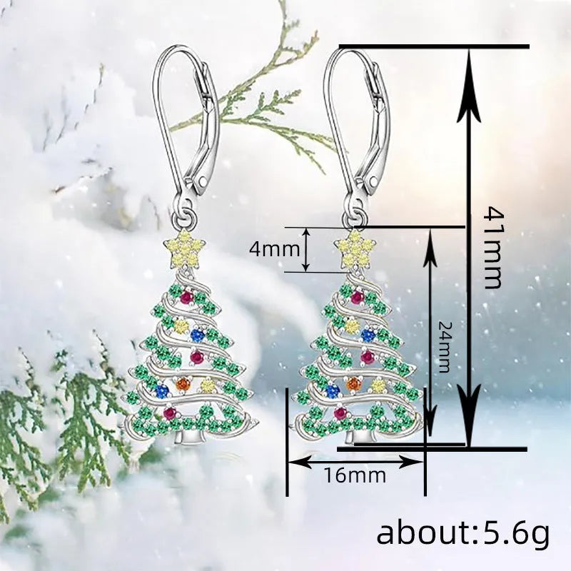 White gold colour Christmas tree earrings with star design for women