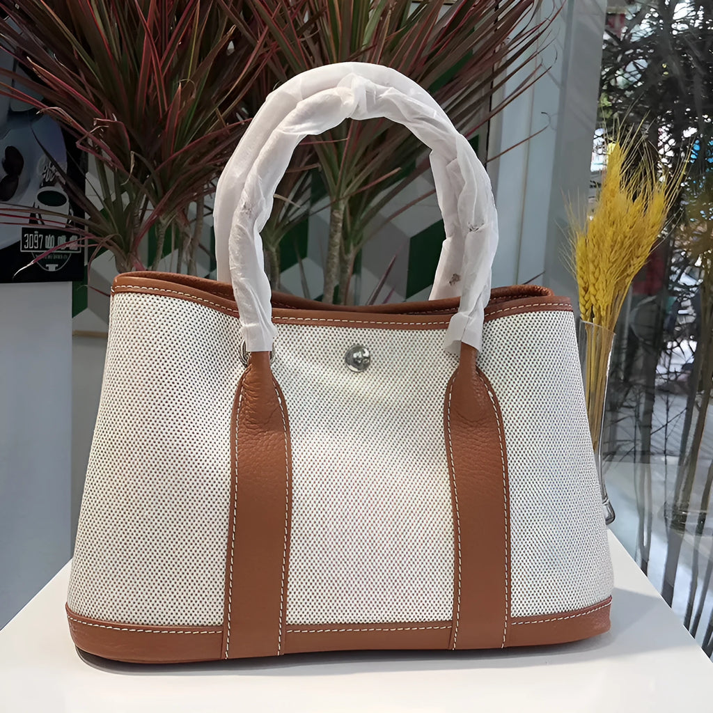 Women's canvas and leather crossbody bucket tote bag in multiple colour options