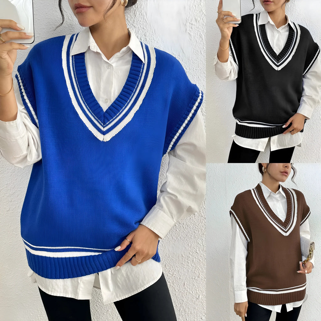 Women's casual wool vest sweater in acrylic fabric with free size loose fit college style design