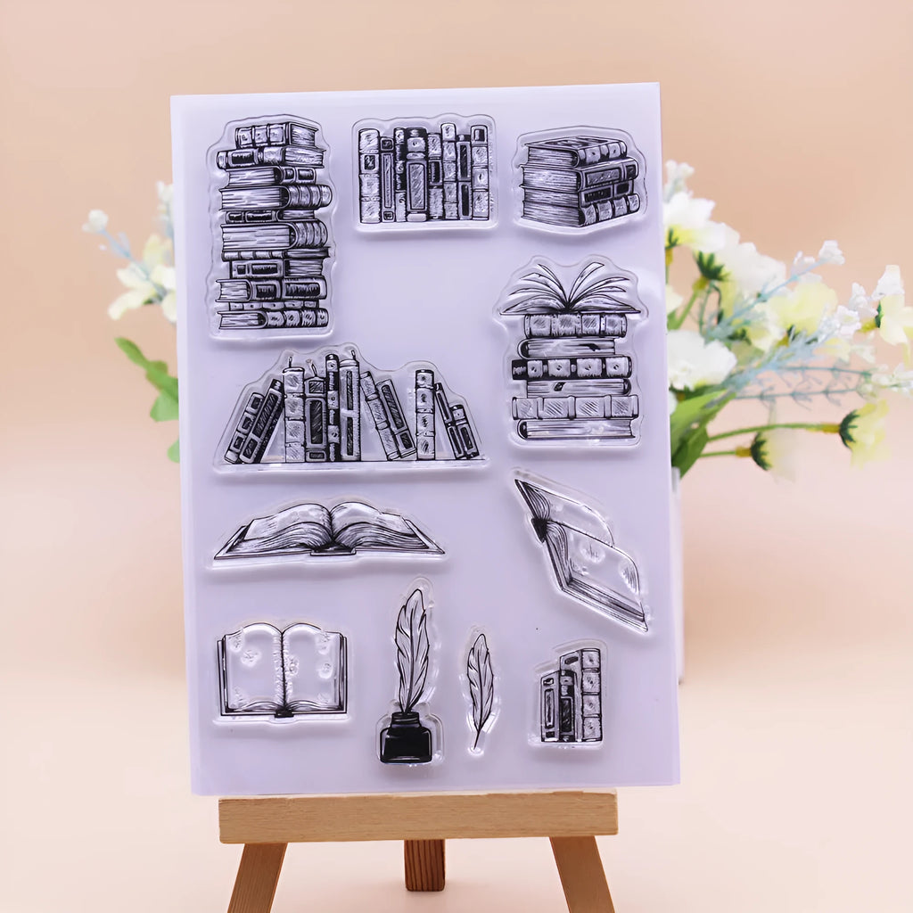 White seal pattern transparent silicone craft stamp with self-adhesive backing, measuring 11 by 16 centimetres.