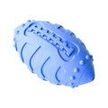 Light green rubber rugby ball dog toy with textured surface for teeth cleaning and training