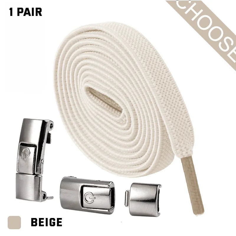 Press lock elastic shoelace with 8mm flat width and cotton weave on a trainer.