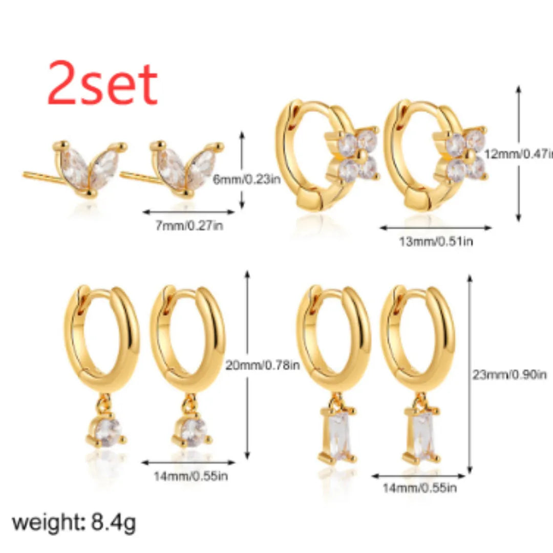 Set of four geometric copper earrings with gold or silver electroplating