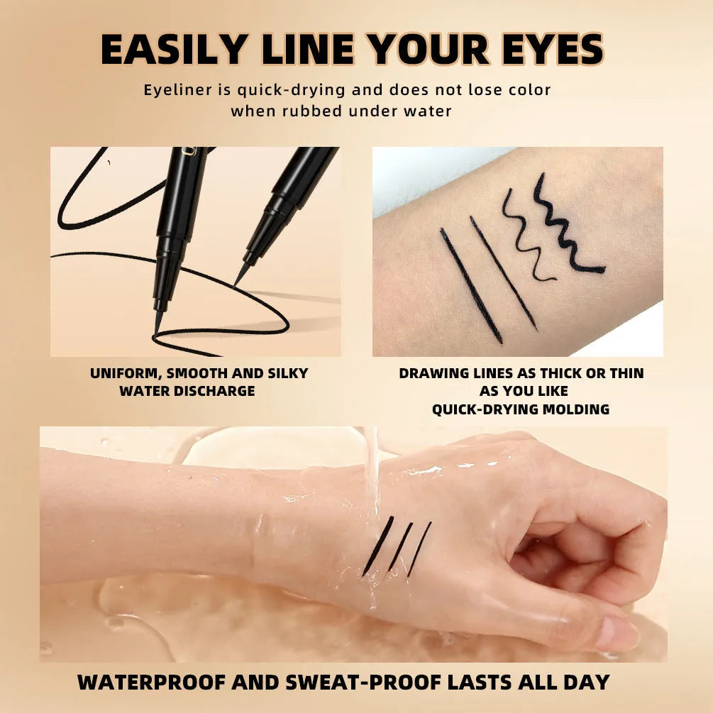 Black liquid eyeliner pen with sweat-proof quick-drying properties for universal skin types
