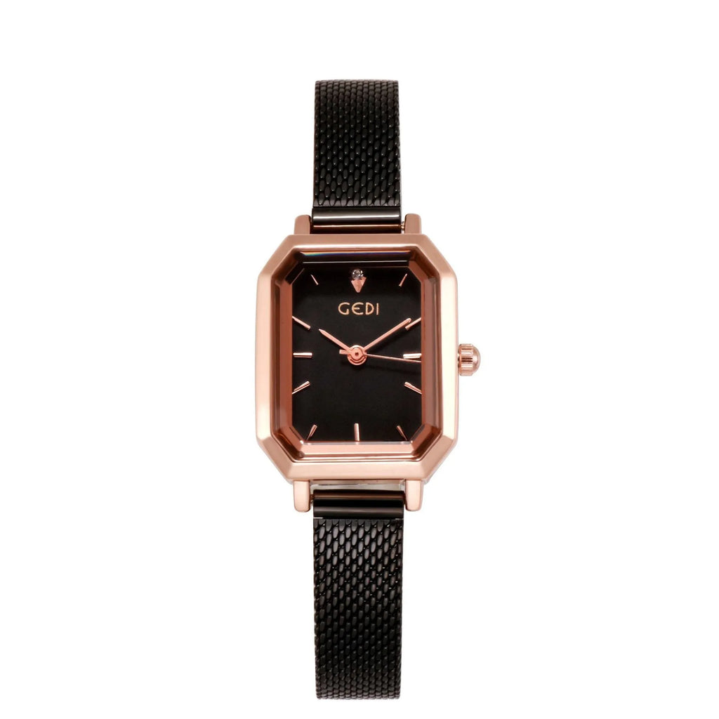 Women's square retro casual watch with rose gold case and coloured silicone strap options.