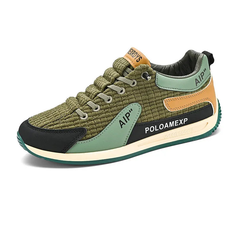 Men's green and grey mesh running shoes with viscose sole and lace-up closure