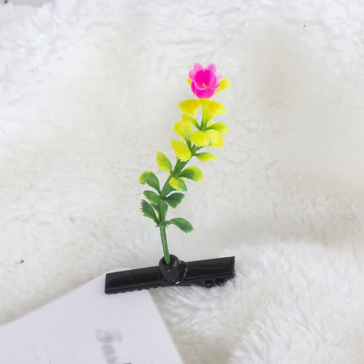 Plastic grass bean sprout hairpin with cute flower barrettes for children, handmade floral hair accessory