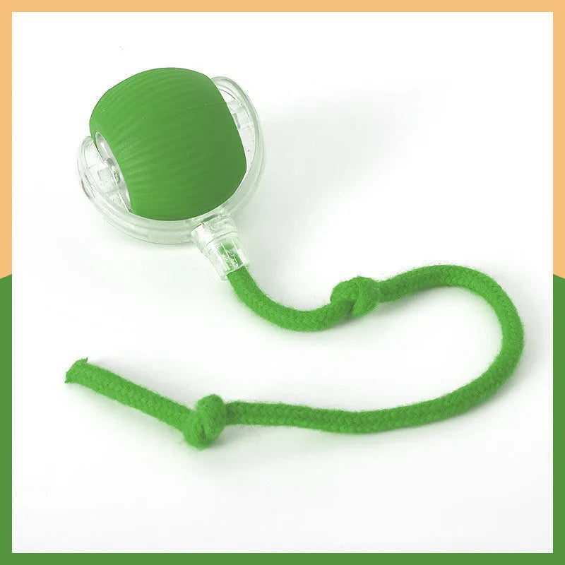 Flexible silicone rolling ball cat toy in plush red, green, and grey colours