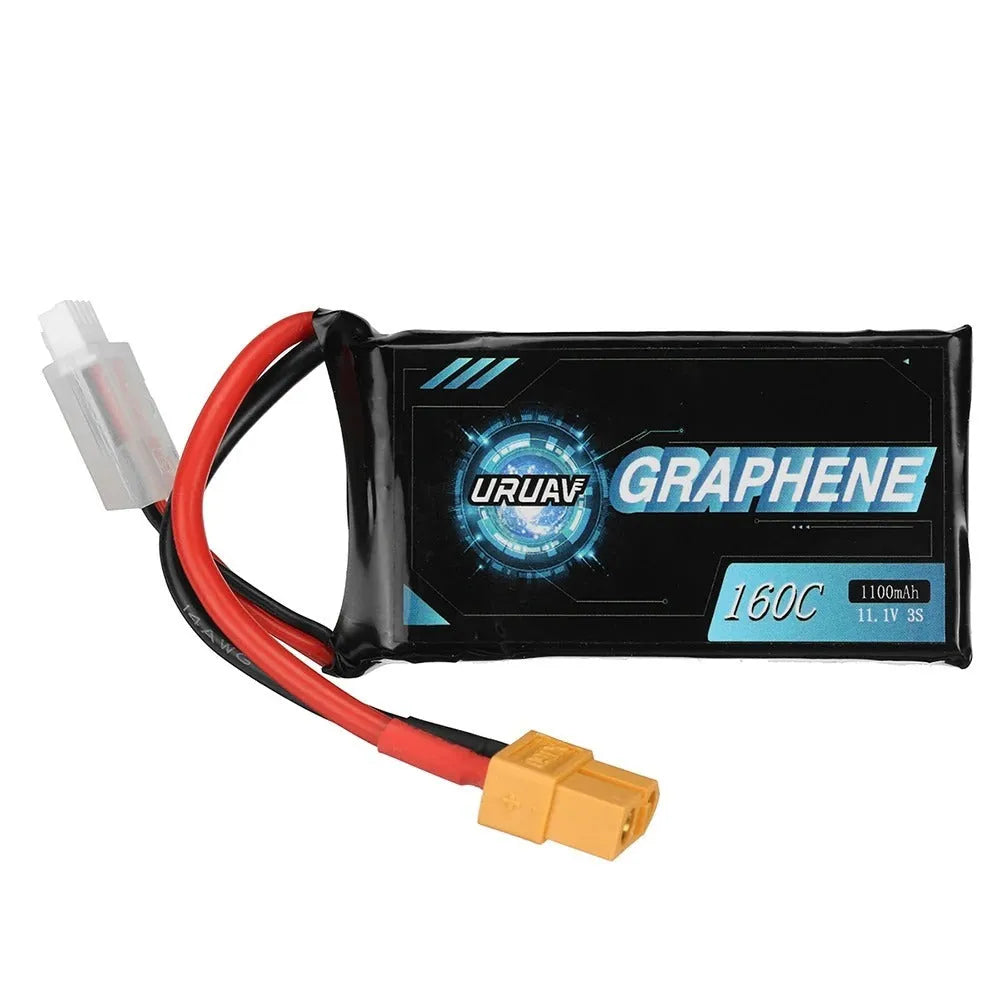 RC lithium battery showing 7.4V 1200mAh specifications with 15mm x 36mm x 70mm dimensions