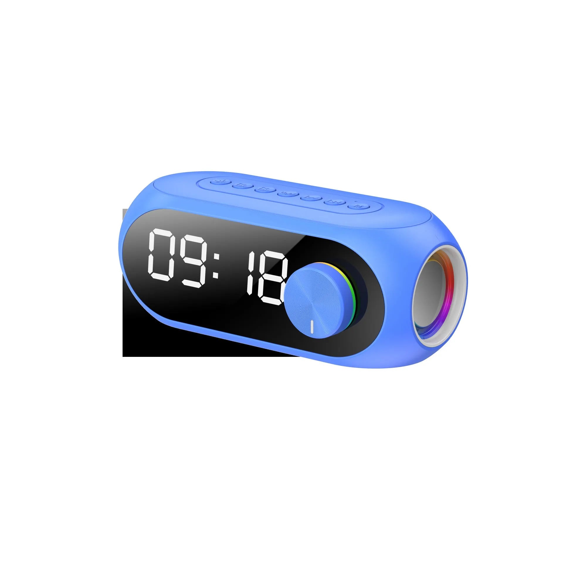 Portable mini clock Bluetooth speaker in S8 Black colour showing time display and extra bass audio features