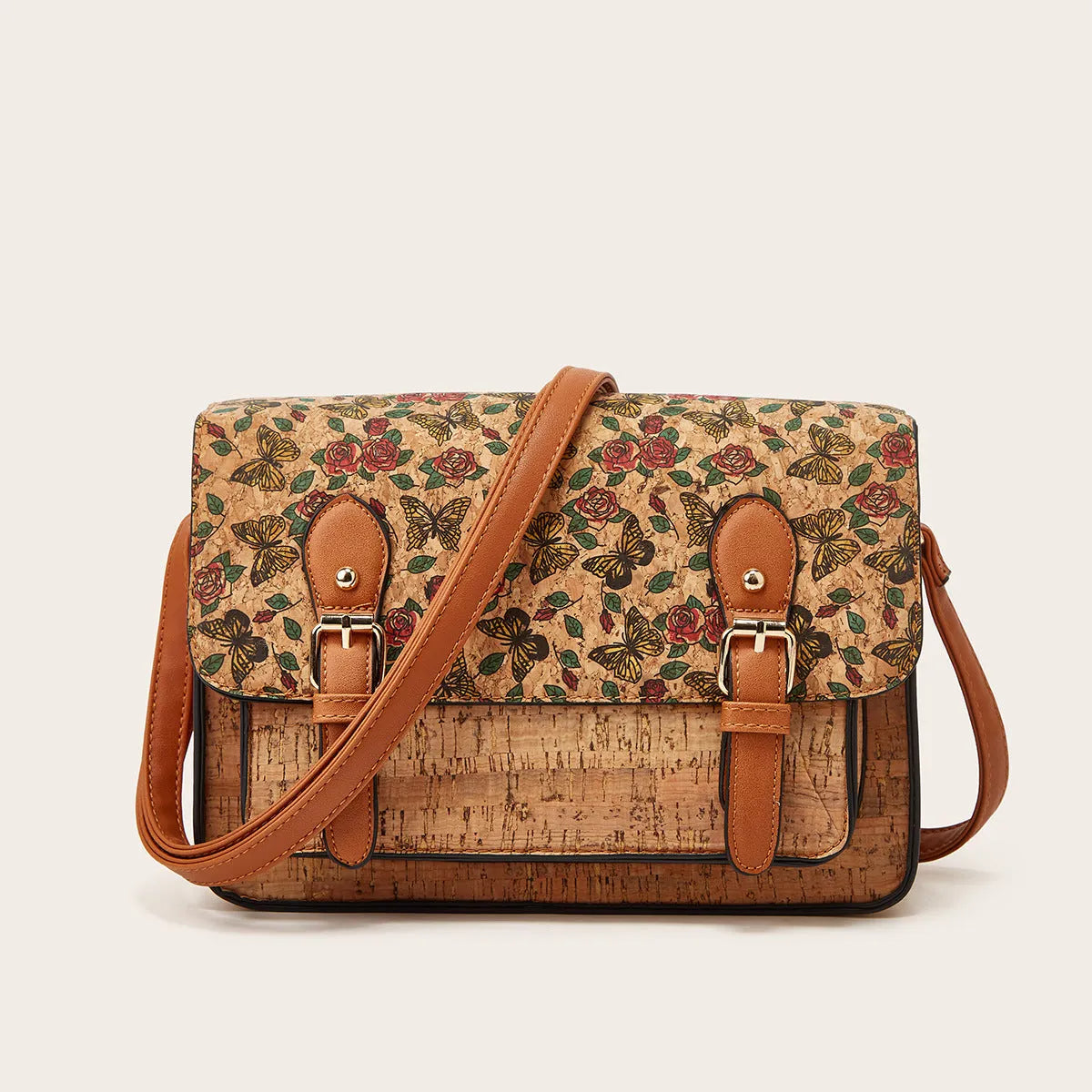 Women's printed PU crossbody bag with single shoulder strap showing large capacity design