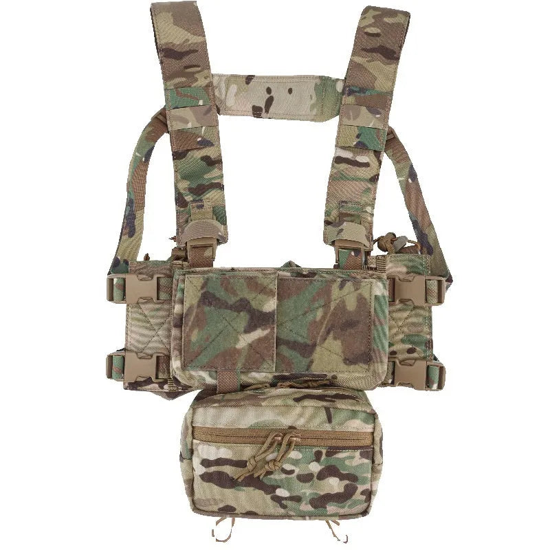 Multifunctional expandable breathable chest mount vest in Cordura fabric with side straps, one size unisex design