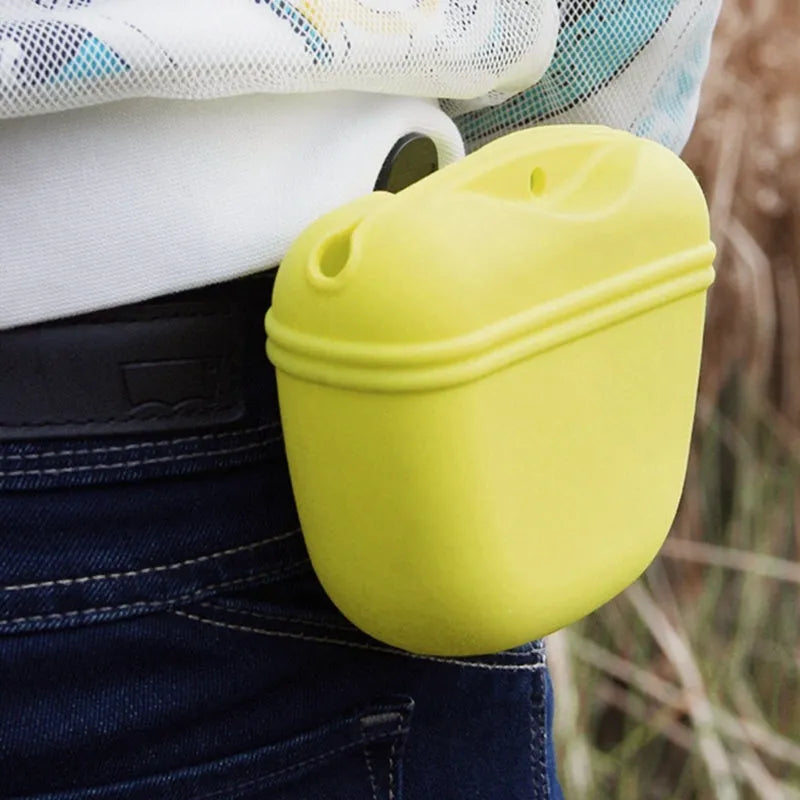 A silicone dog training treat pouch with a clip, shown in one of six available colours.