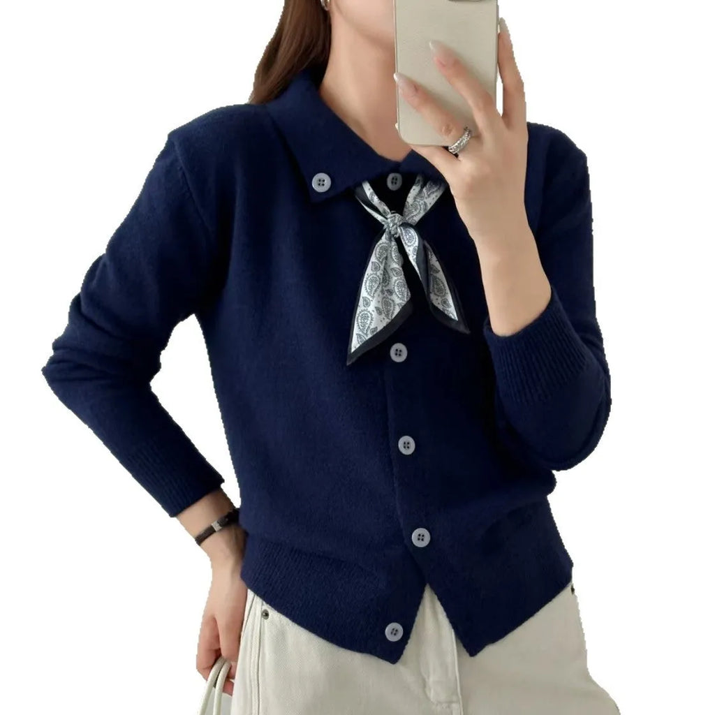 Lazy Fashion lapel and scarf detail cardigan sweater in acrylic fabric