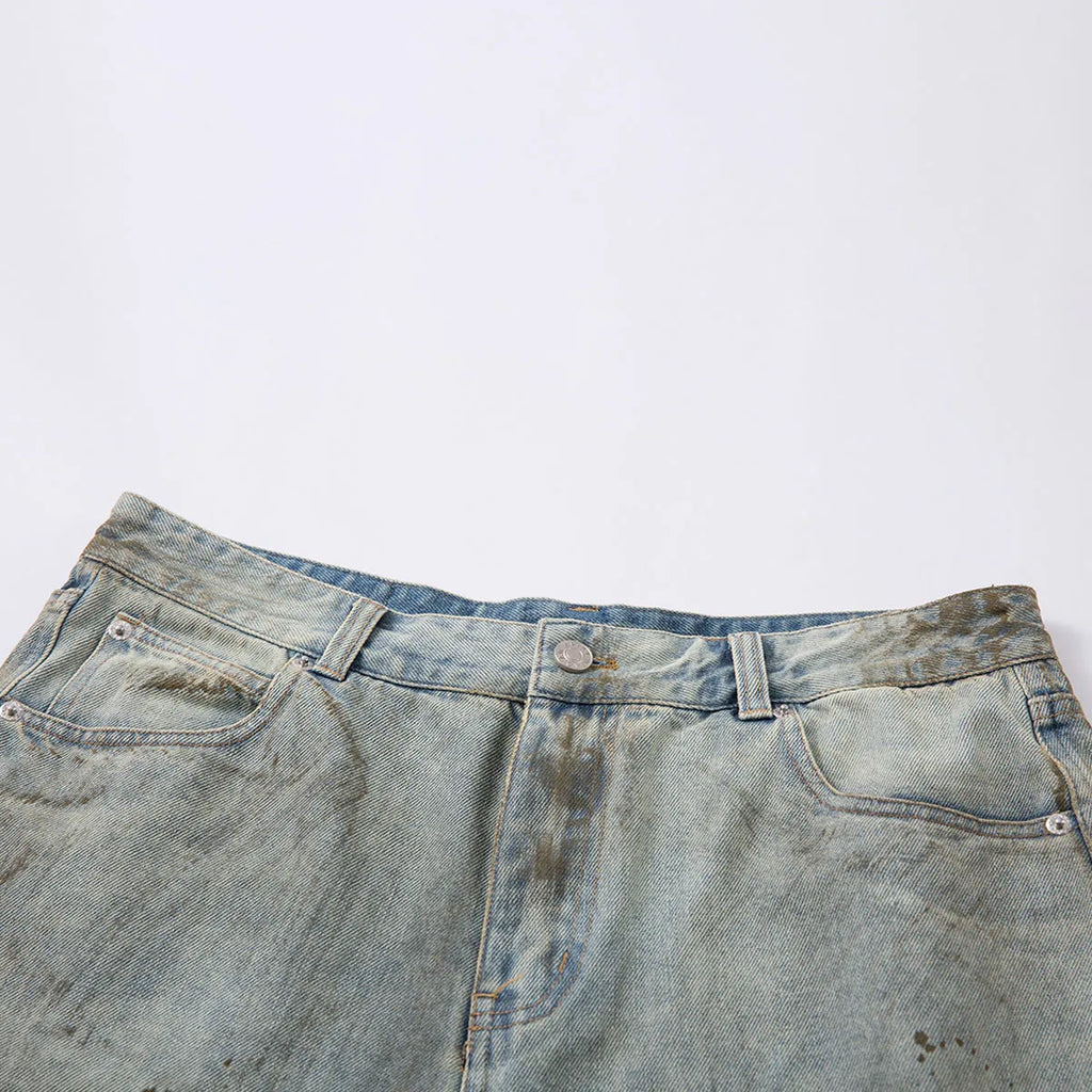 Pu Shuai blue cropped denim middle pants with straight-leg style and zipper fly