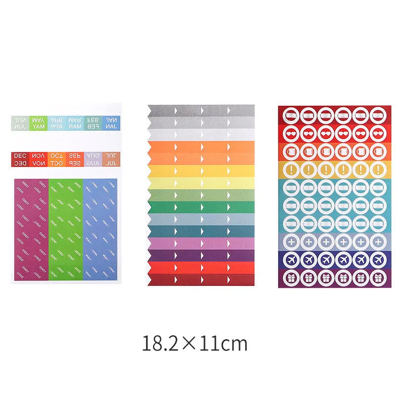 Handwritten labels and adhesive stickers with grid patterns on paper material