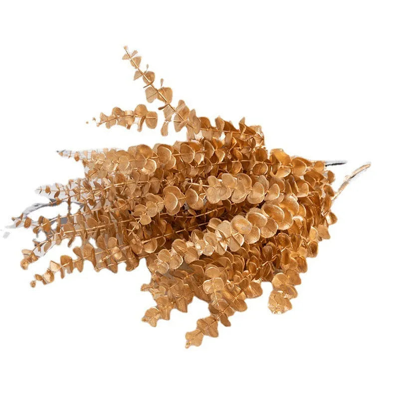 Gold plastic Persian eucalyptus and ginkgo leaf artificial flower arrangement for wedding decor
