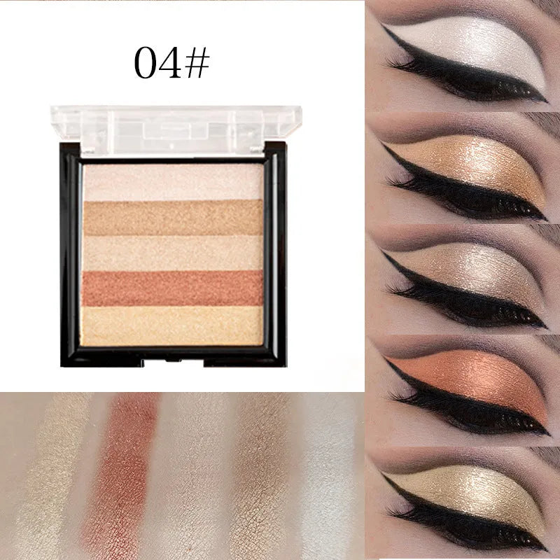 A standard 12g highlight eye shadow compact open to show powder, labelled with six shade options 01 to 06.