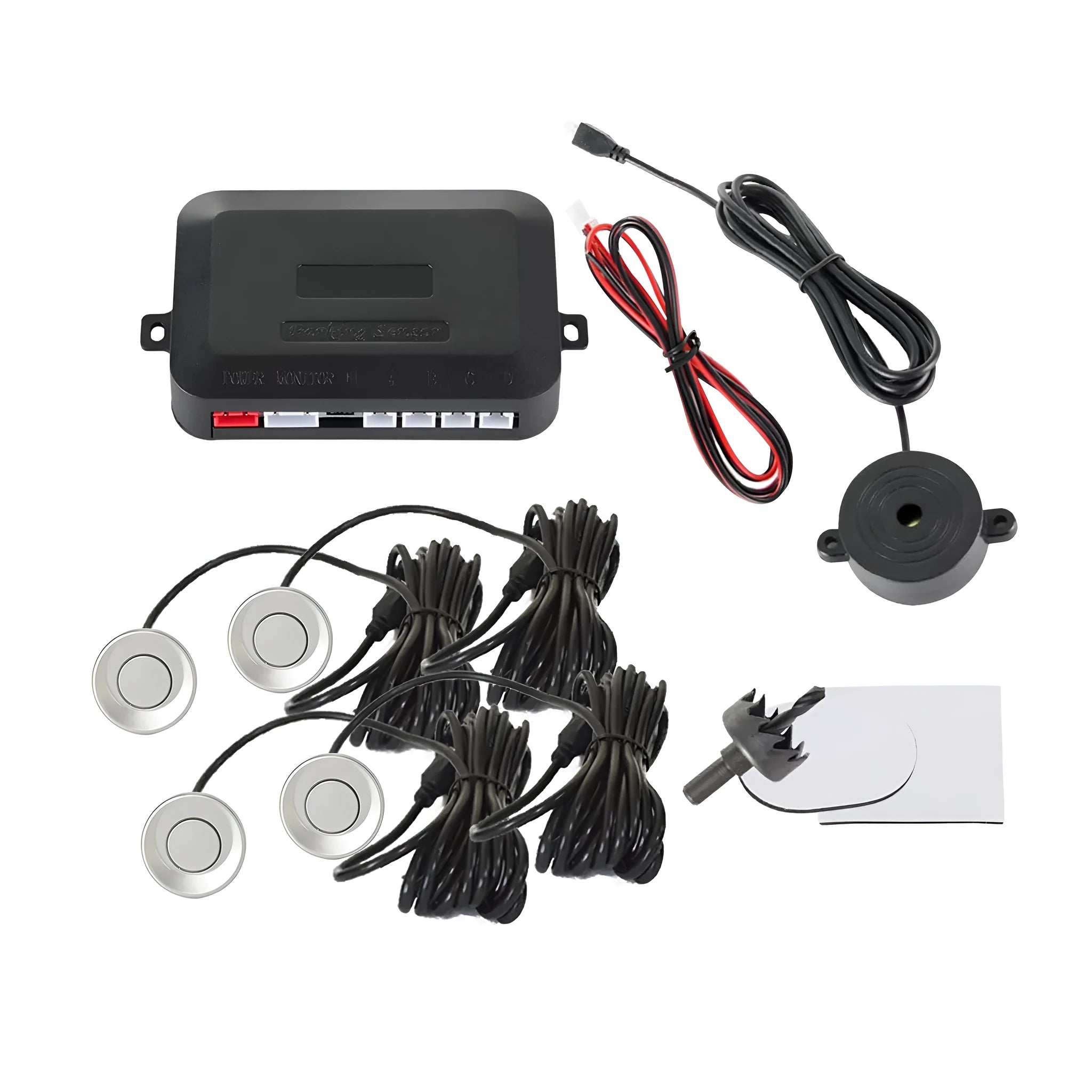 Car parking sensor reversing radar system with four ultrasonic sensors and buzzer alert module