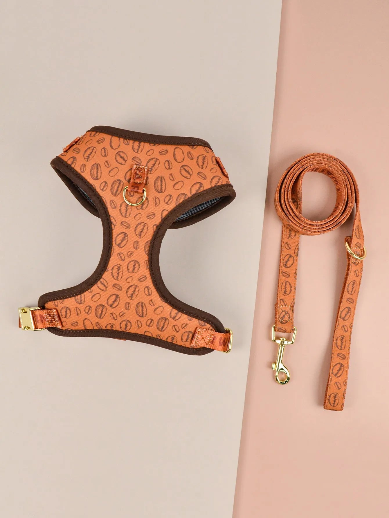 Polyester chest-back dog harness and lead set in a choice of six colourful patterns, sized for medium and large dogs.