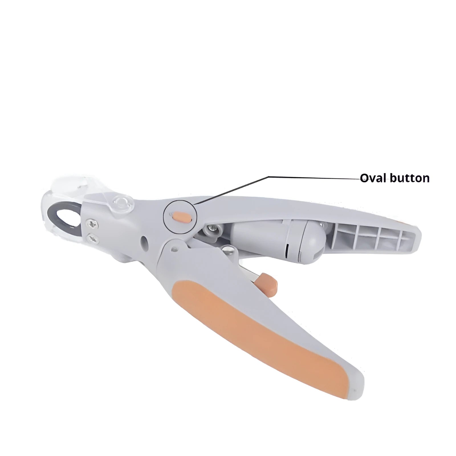 White dog nail clipper with LED light, safety guard, and three LR44 batteries on a blister card.