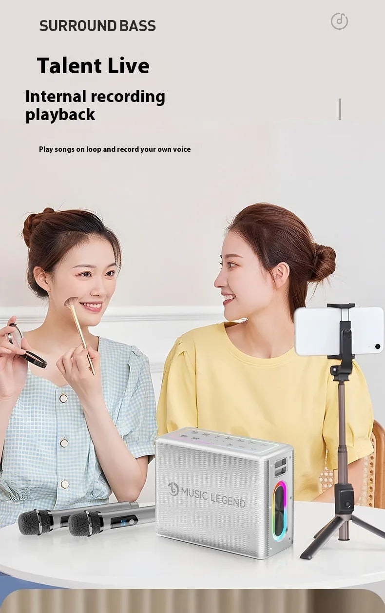 High-power outdoor karaoke Bluetooth audio with 100W dual microphone sound card in black