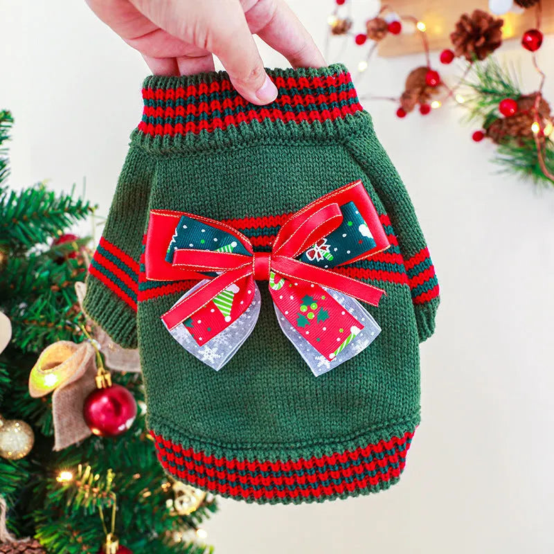 Red Christmas dog sweater with festive print for small to large dogs
