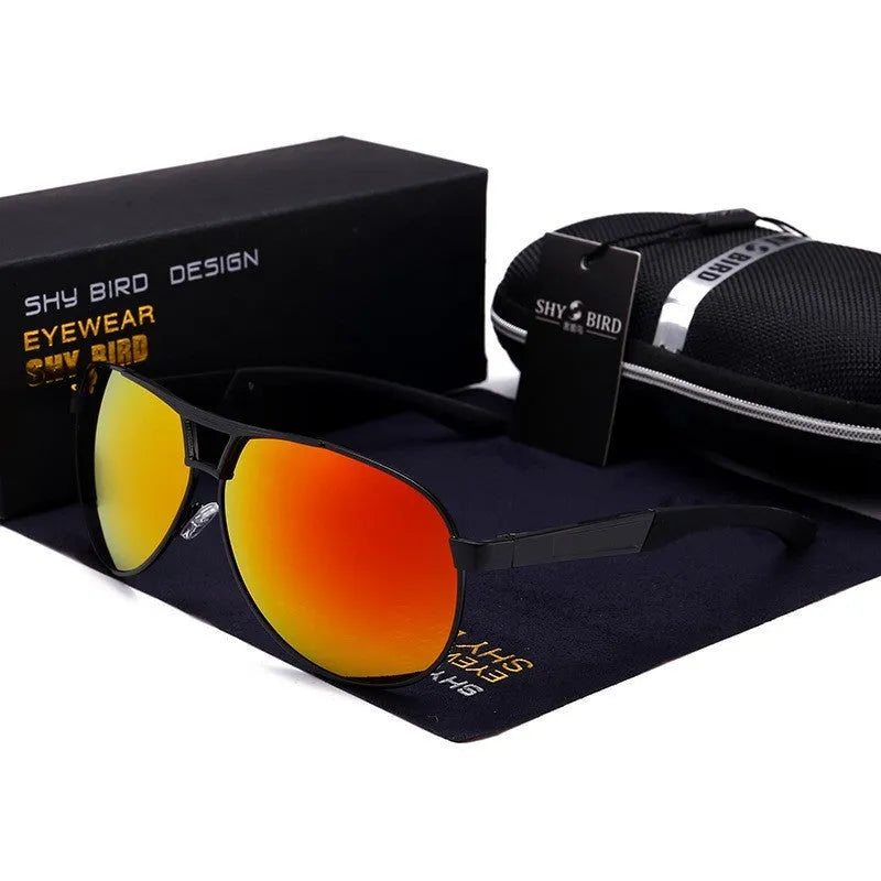 Men's orange red polarised aviator sunglasses with metal frame and TAC HD lenses