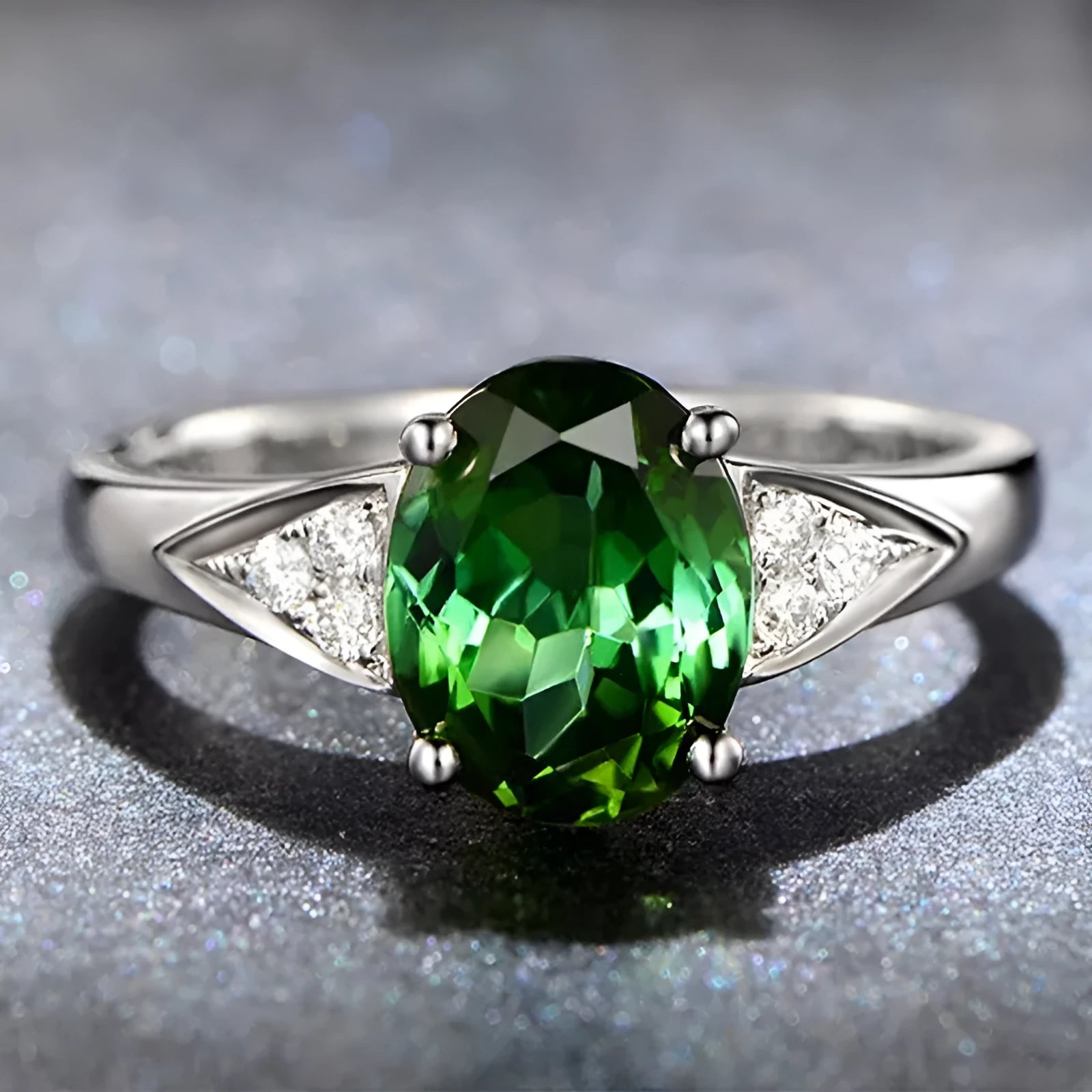Women's blue zircon court style ring with heart, water drop, and bell pattern designs.