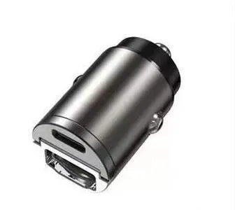 Mini 30W car cigarette lighter charger with zinc alloy construction measuring 45mm length