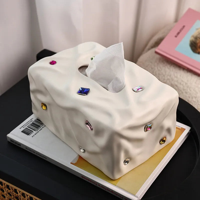 Ceramic tissue box in matte white or silver finish for home decor
