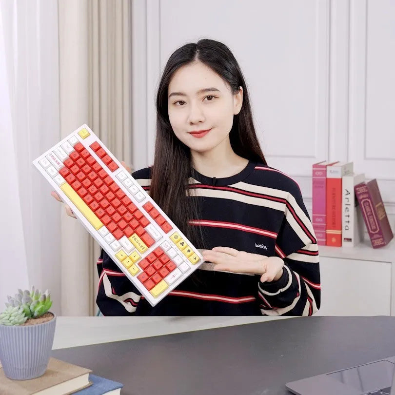 138 colourful Boy and Girl themed PBT keycaps for mechanical keyboards, packed in a box.