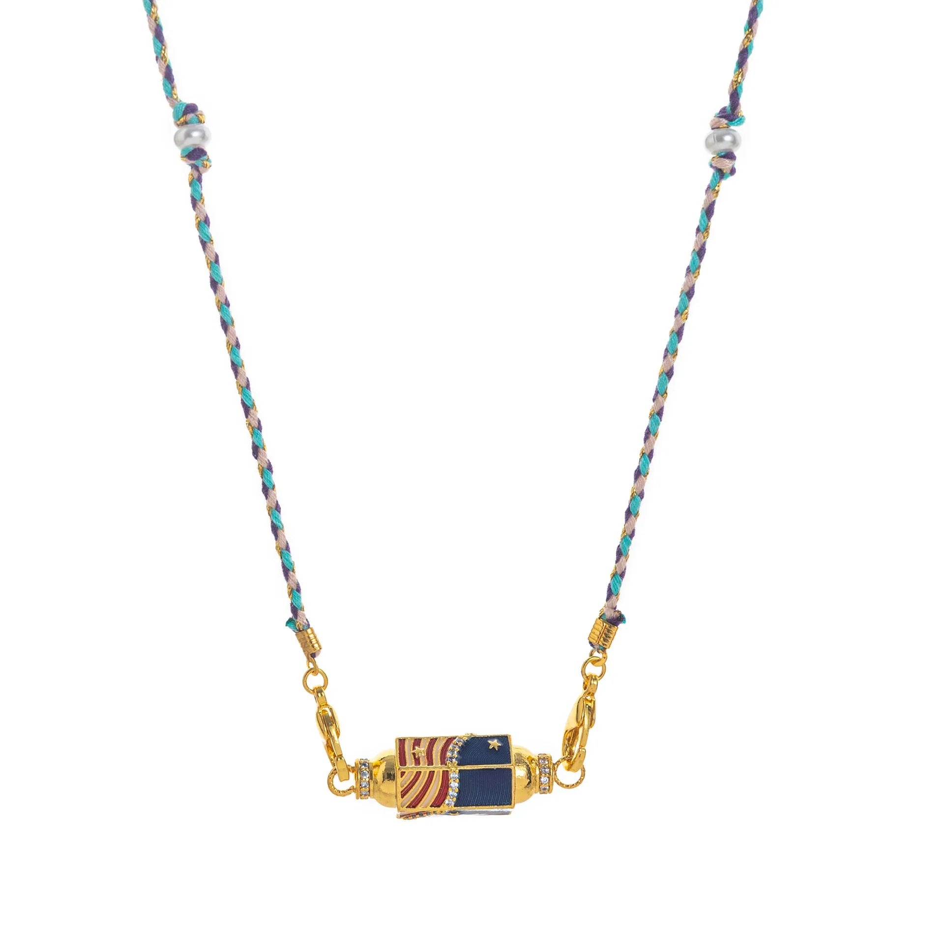 Copper geometry pendant necklace for men with star and eye motifs in blue colour on regular chain