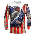 Men's grey round neck pullover with a colourful printed fish design on the front.