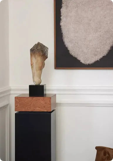 Abstract French retro style horse head sculpture with a carved finish, 50cm tall.