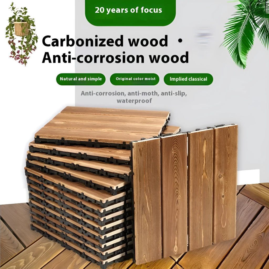 Square camphor pine flooring tile with wood grain, shown in 30x30 cm size.