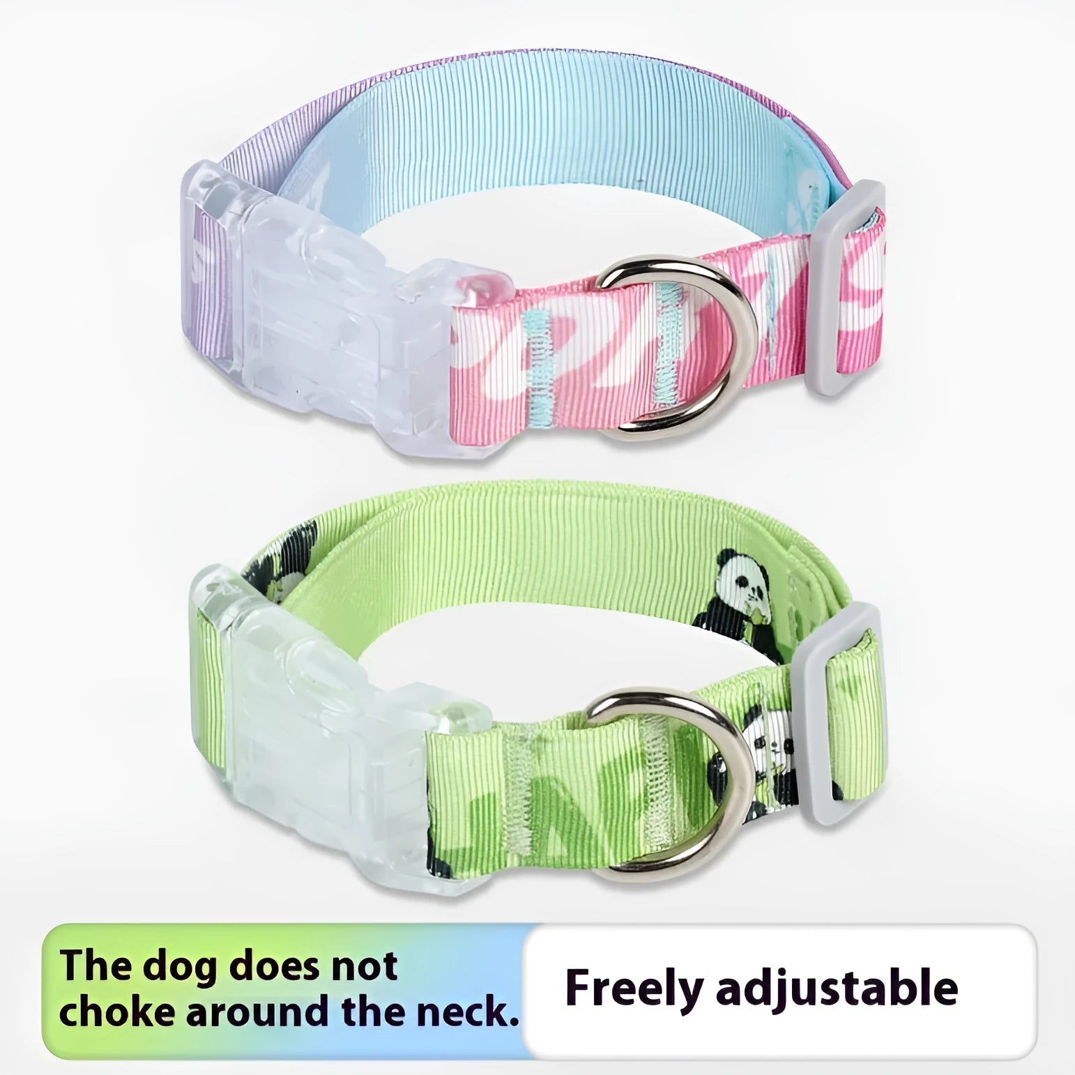Nylon dog collar with cartoon gradient printing in gradient colour and panda green options