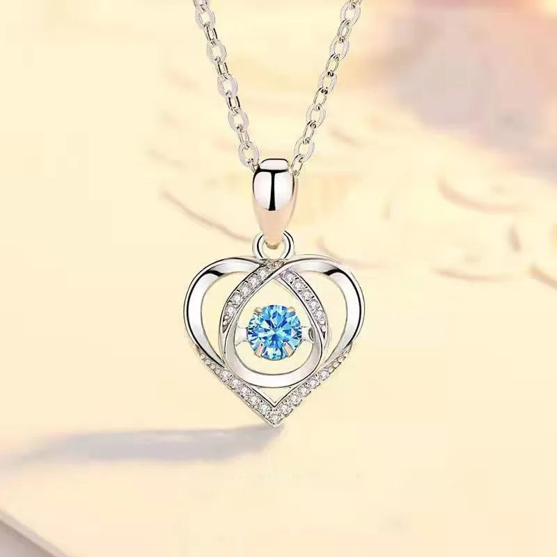 Blue diamond electroplated copper love heart necklace and bracelet jewellery set with adjustable length