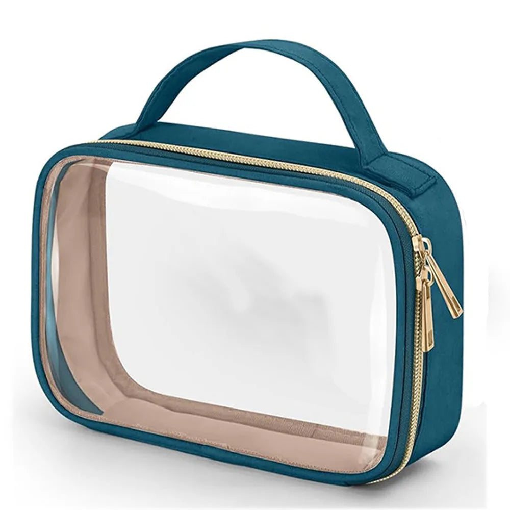 Transparent PVC wash bag with carrying chain for lipstick storage in multiple colour options