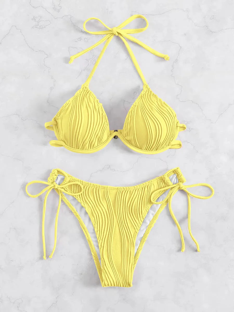 Women's steel bracket underwire bikini swimsuit in multiple colours