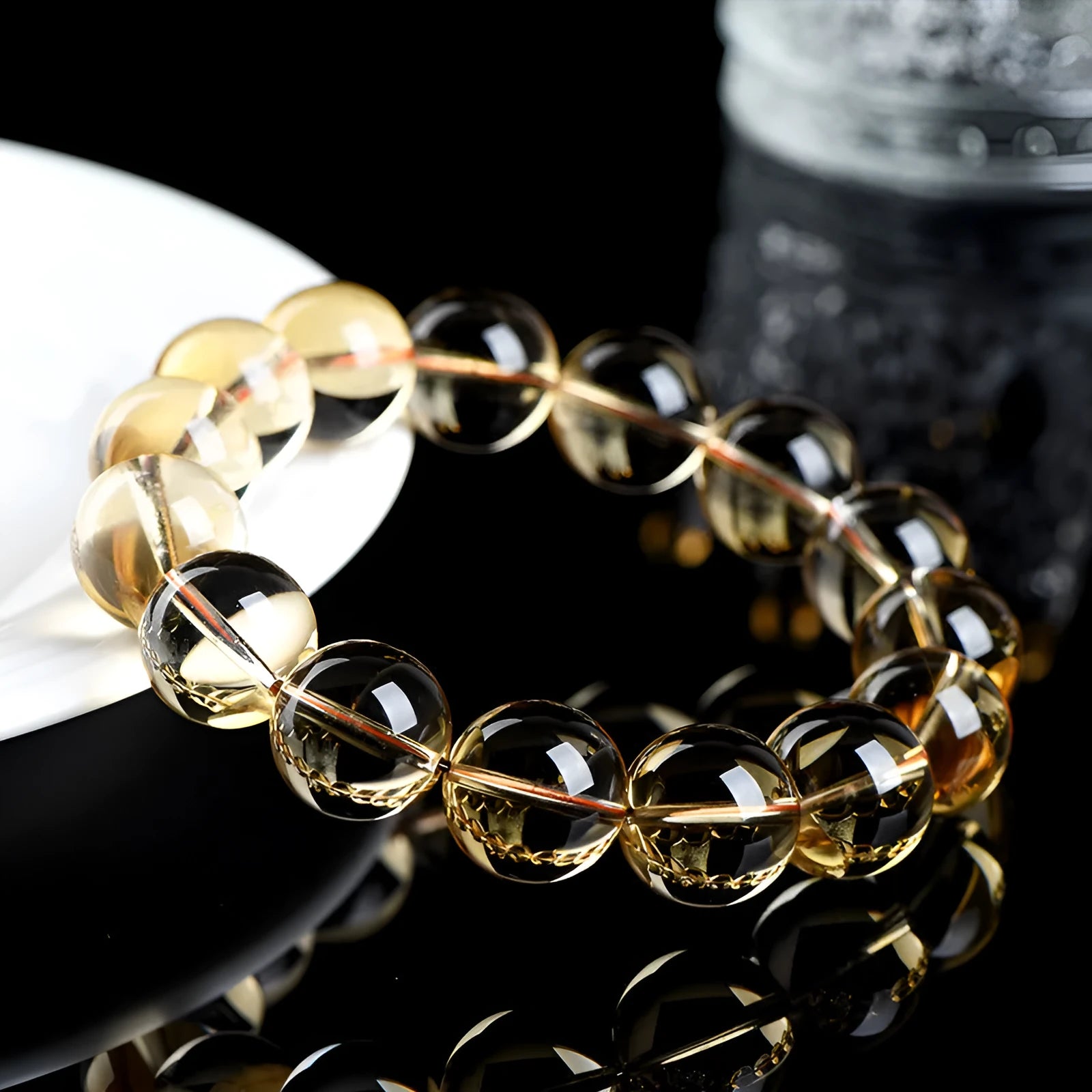 Natural citrine scattered beads ball bracelet showing 7A and 6A grade options with multiple bead sizes