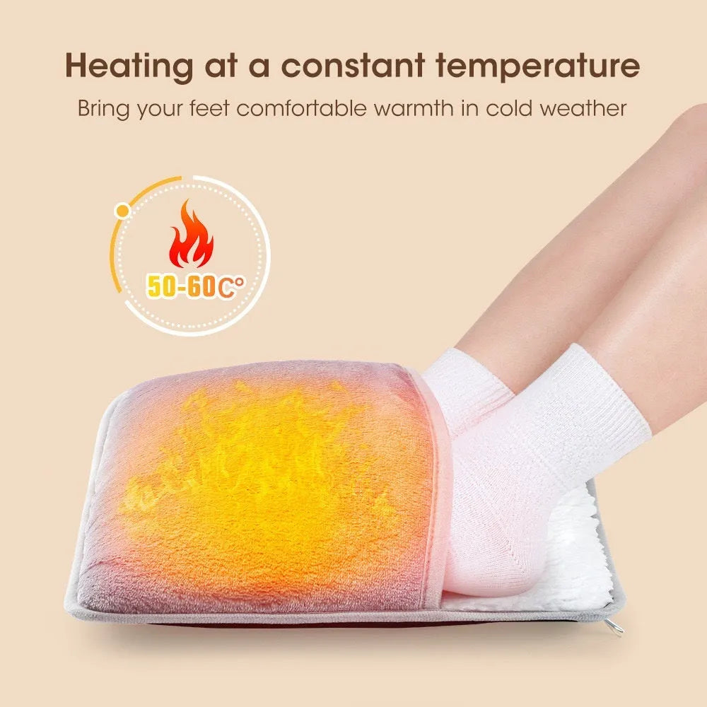 Grey USB heating feet warmer with cord and mechanical switch on floor