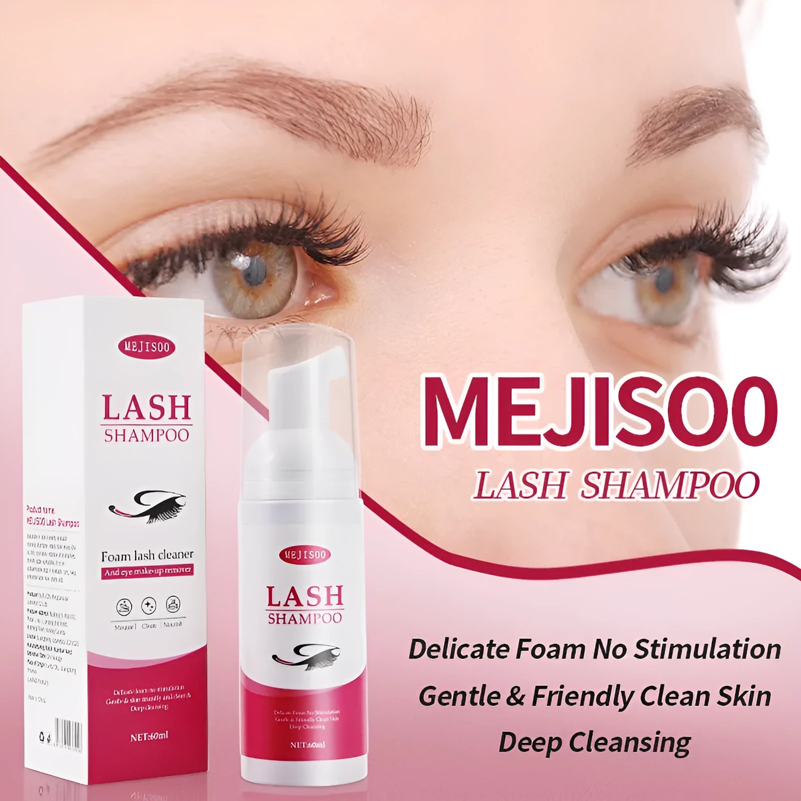 60ml lash shampoo mousse eyelash cleaning solution in squeeze bottle