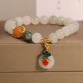 Women's genuine jade bracelet with an ice jade Xiangyun peace buckle and pearl decorative accents.