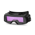 Black automatic welding mask with a large rectangular viewing lens and head strap.