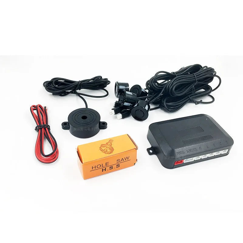 Car parking sensor reversing radar system with four ultrasonic sensors and buzzer alert module