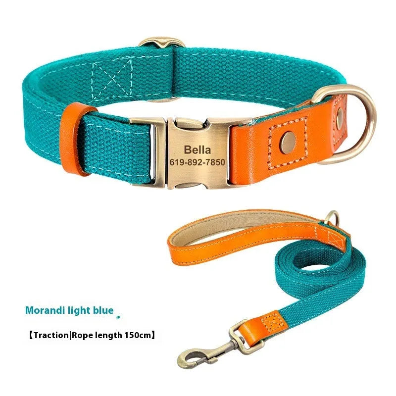 Small dog mohair neck collar and matching traction rope set in Mo Landi green colour