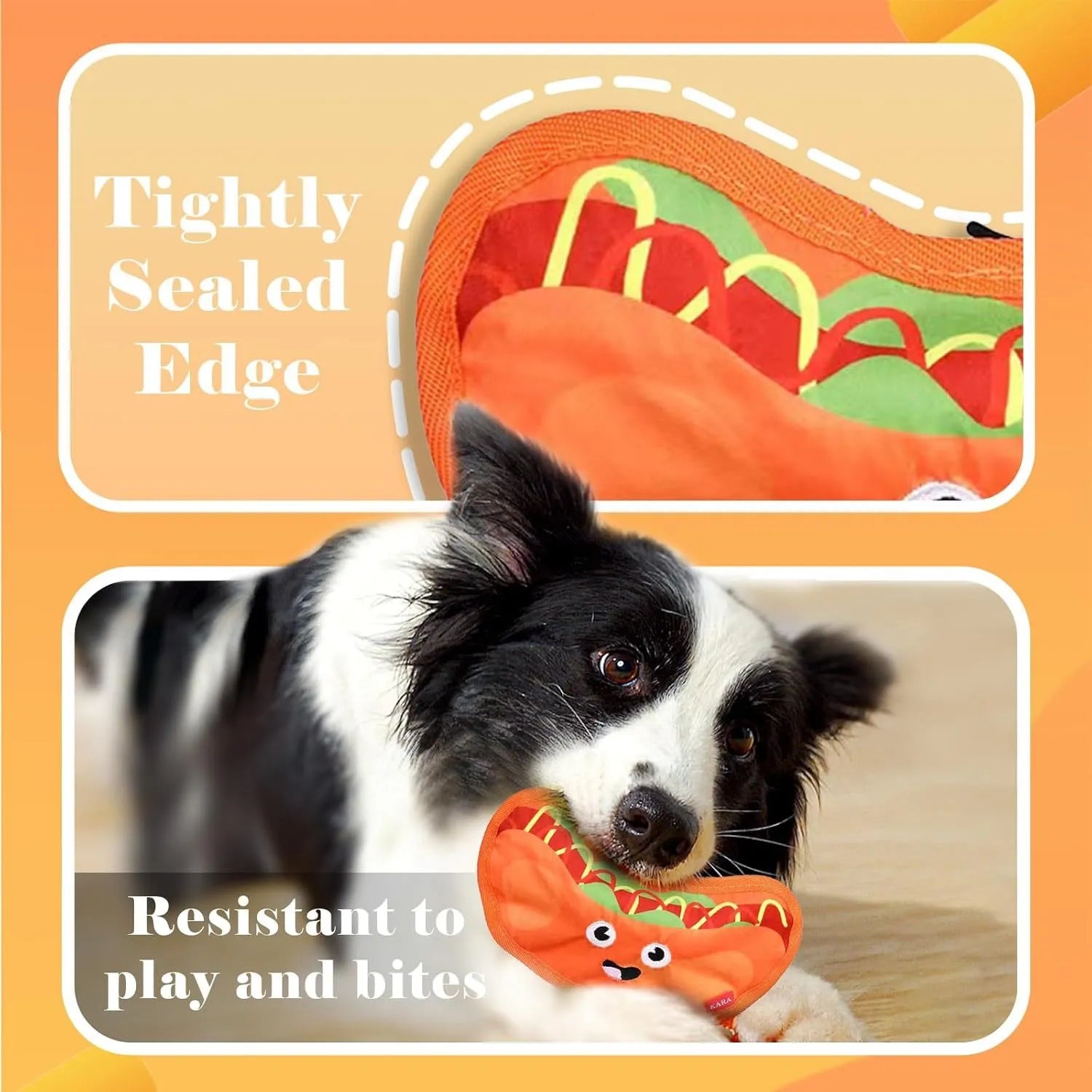 Crinkle and squeak dog toy in hamburger shape for interactive chew play